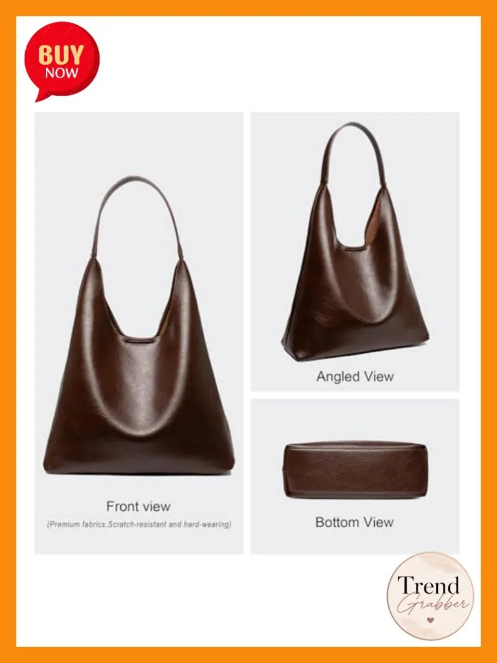 Large Vegan Leather Hobo Tote Bag with Inner Pouch for Work Casual